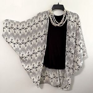 Cardigan Bolero Pagmina Anchor Nautical Light Cream and Black Beach Cover-up